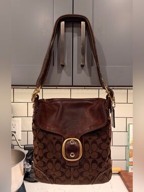 Coach 2007 Bleeker Chocolate Brown Signature Canvas and Leather Shoulder Bag